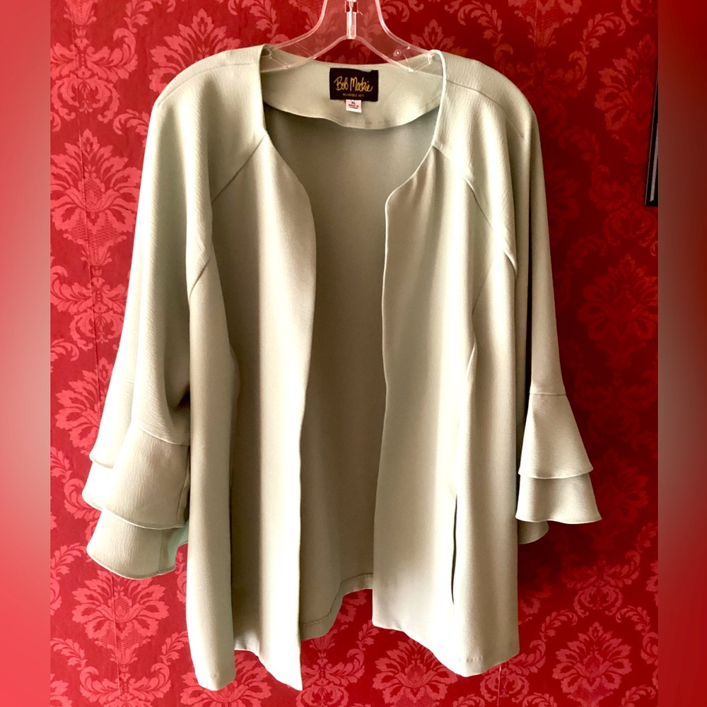 Bob Mackie Ruffle Sleeve Woven Crepe Jacket